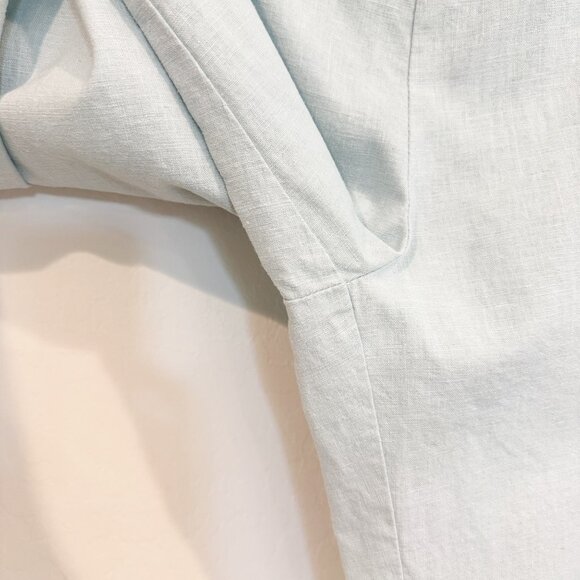 Vintage Linen Cotton Pull On Elastic Waist Pants Pockets Vtg Light Blue Medium - Picture 4 of 9